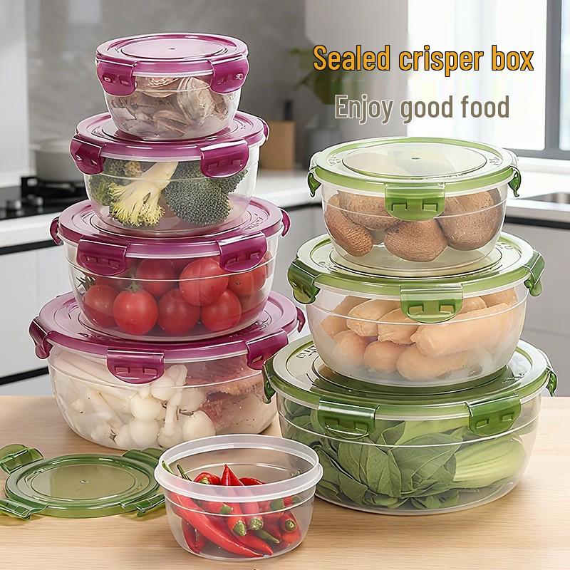 Round Sealed Plastic Food Storage Set—Microwave & Refrigerator Safe, Large Capacity, Ideal for Lunch and Instant Noodles.