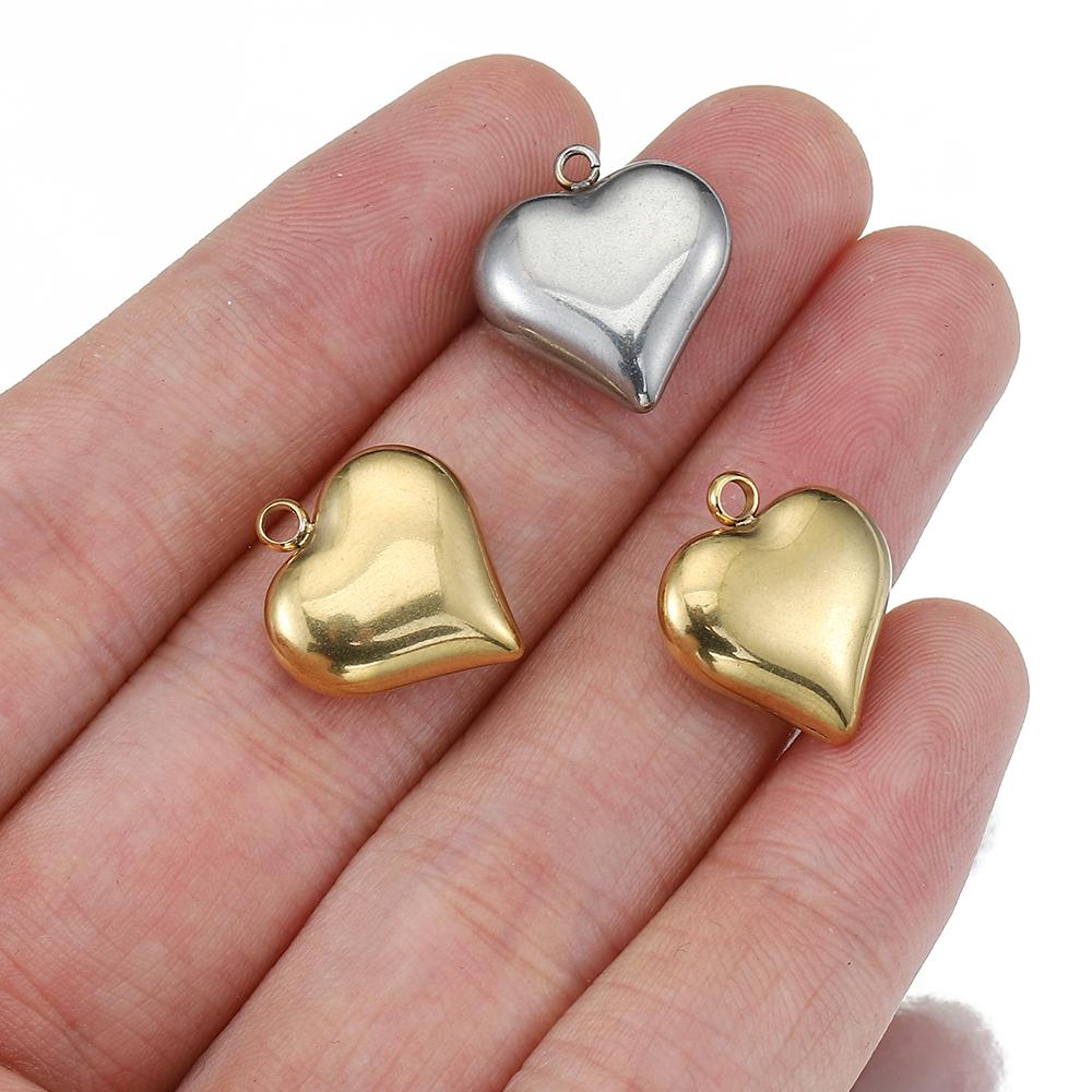 5pcs Solid Inner Stainless Steel Love Heart Pendants Charm Gold Color 16x18mm Charms for Necklace Bracelet Chains DIY Ornaments