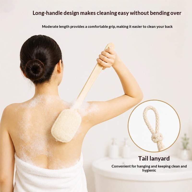 1 Pezzo Spazzola Corpo in Legno con Manico Lungo Doccia Esfoliante Spazzola per la Schiena Doppia Faccia Luffa Naturale Spazzola da Bagno Strumento per la Pulizia