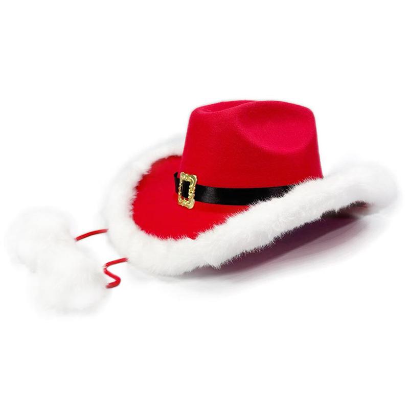 Christmas Party Cowboy Hat Comfortable Costume Accessories Headgear Wide Brim Women Cowgirl Hat Plush Ball Strings Western Hats