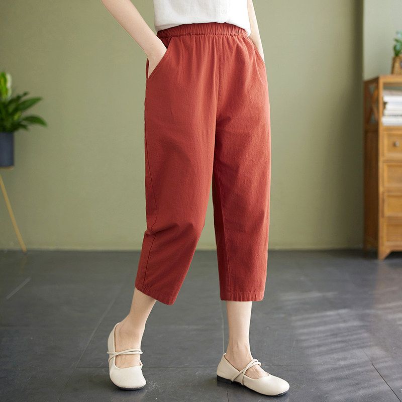 Summer New Arrival Cotton and Linen Thin Cropped Pants Women Plus Size Women's Clothing High Waist Loose Slimming Harem Pants Fat Sister Women's Pants