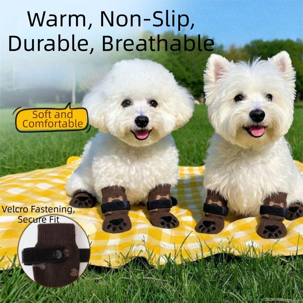 Anti-Slip Cozy Dog Socks Adjustable Band Strong Grip Noiseless Knitted Socks Anti-Scratch Cotton Dog Paw Covers Indoor