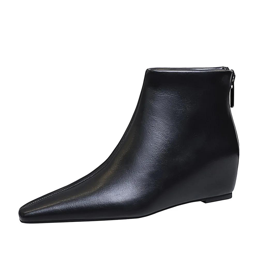 BIGTREE Autumn Winter Round Toe Ankle Boots Women Designer Zipper Wedges Heel Shoes Modern SHort Botas De Mujer