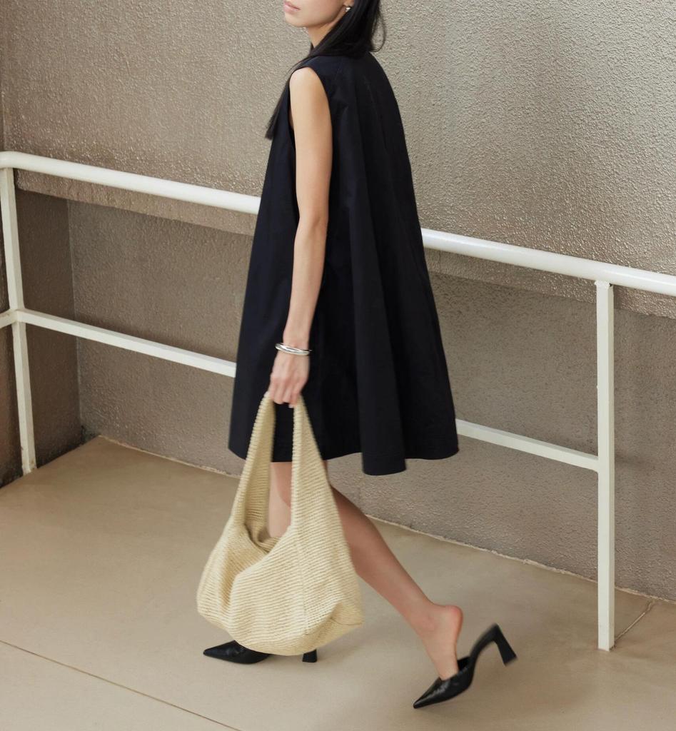 Cotton A-line Black Tie-Up Dress - Sleeveless, Standard Fit, New Summer Arrival