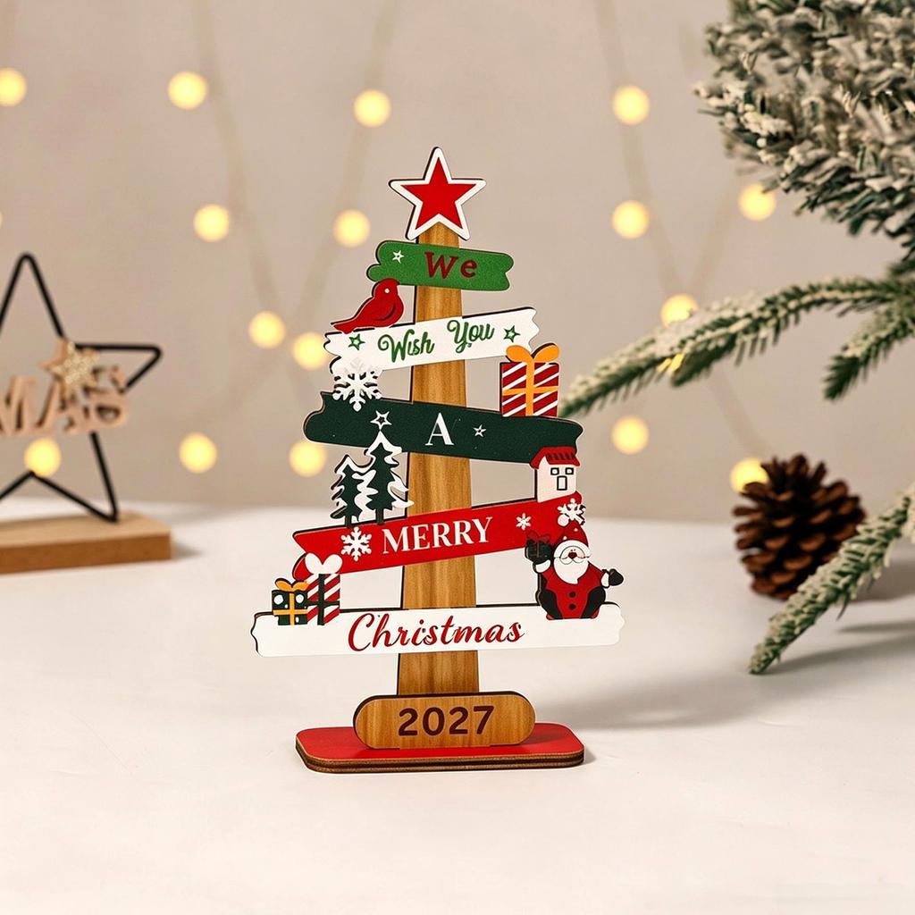 Rustic Wooden Christmas Tabletop Decor Ornament for Holiday Shelf Mantel and Home