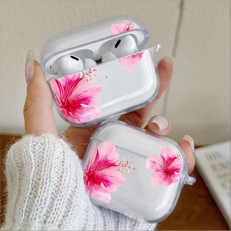 Pink Hibiscus Flower Earphone Case for Airpods 4th 3rd 2 Pro 3 2 Shockproof Cover for Airpod 2 3 1 Protective Accessorie Shell