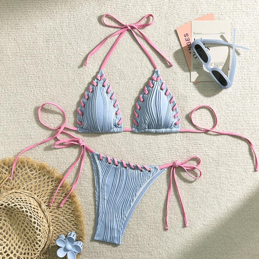 European and American Summer Sexy Solid Color Bikini Women Beach Vacation Swimsuit