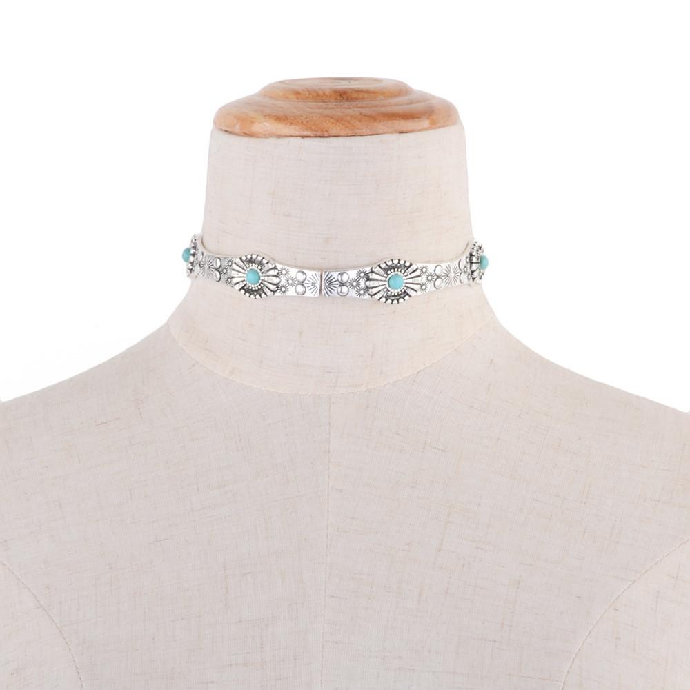 Alloy Gypsy Artistic Necklace With Gemstone Inlay For Vintage Outfits Inspired