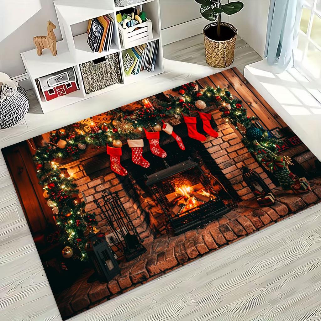 2026 New Merry Christmas Tree Santa Claus New Year Cartoon Carpet Rug for Bedroom Living Room Sofa Home Doormat Decor,Non-slip