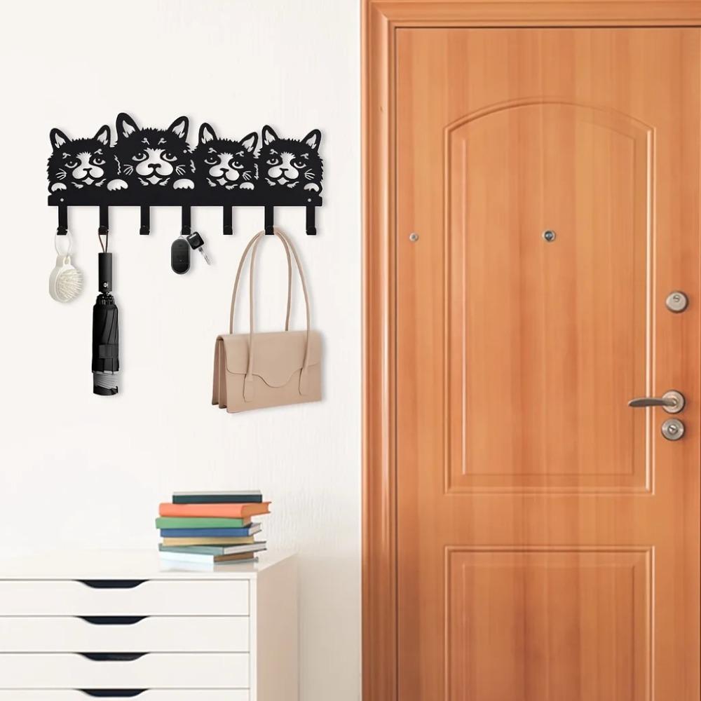 Metal Cat Coat Hooks Wall-Mounted Stylish Wall Hooks for Coats, Hats, Towels | Animal Design Entry Wall Hooks | Functional Decor