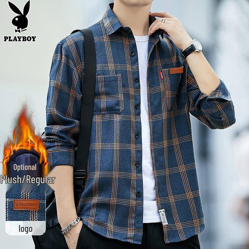 Playboy Men s Loose Fit Plaid Long Sleeve Shirt XL