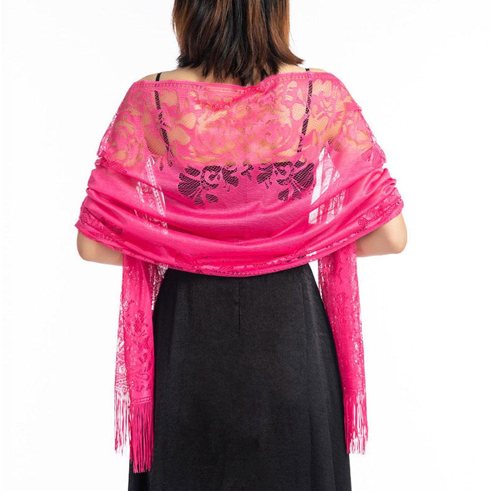 

Женский элегантный свадебный шаль с кисточками, женский чистый цвет, полая кружевная сетчатая пряжа, темпераментный вечерний шарф розы красного