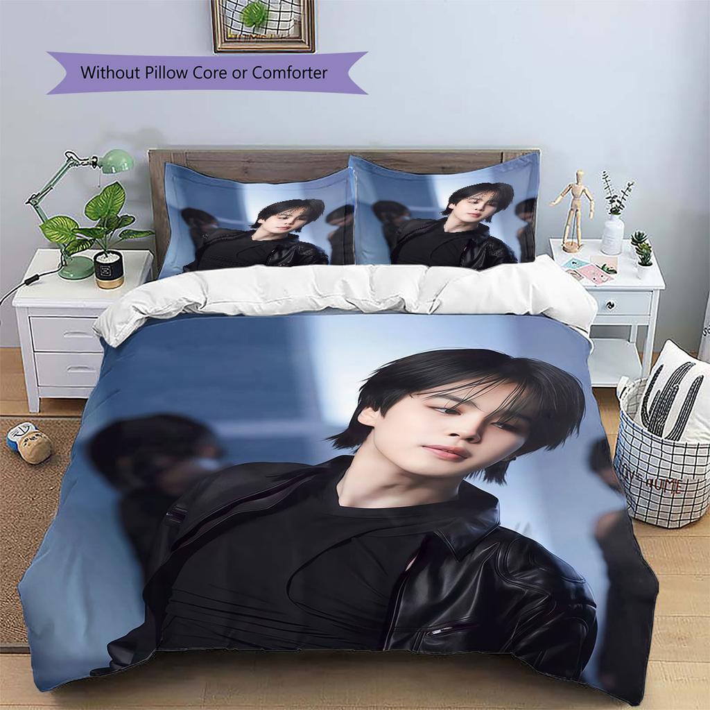 Jimin Pattern Bedding Home Decoration Birthday Gift ( 1 duvet cover + 2 pillowcase, without core),fan merchandise.