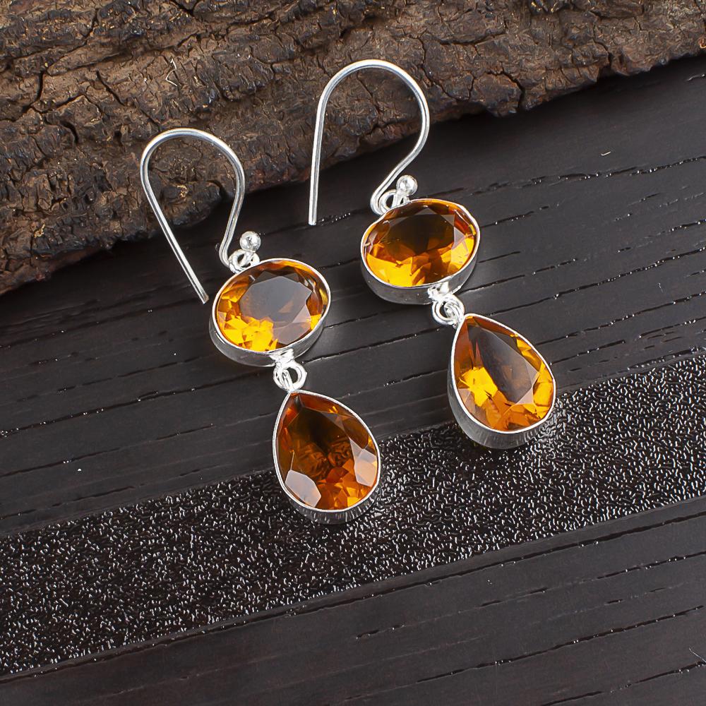 

Citrine Gemstone Earrings Jewelry, 925 Solid Sterling Silver, Handmade Mediation Earrings Gift For Women 1.88 Inches оранжевый