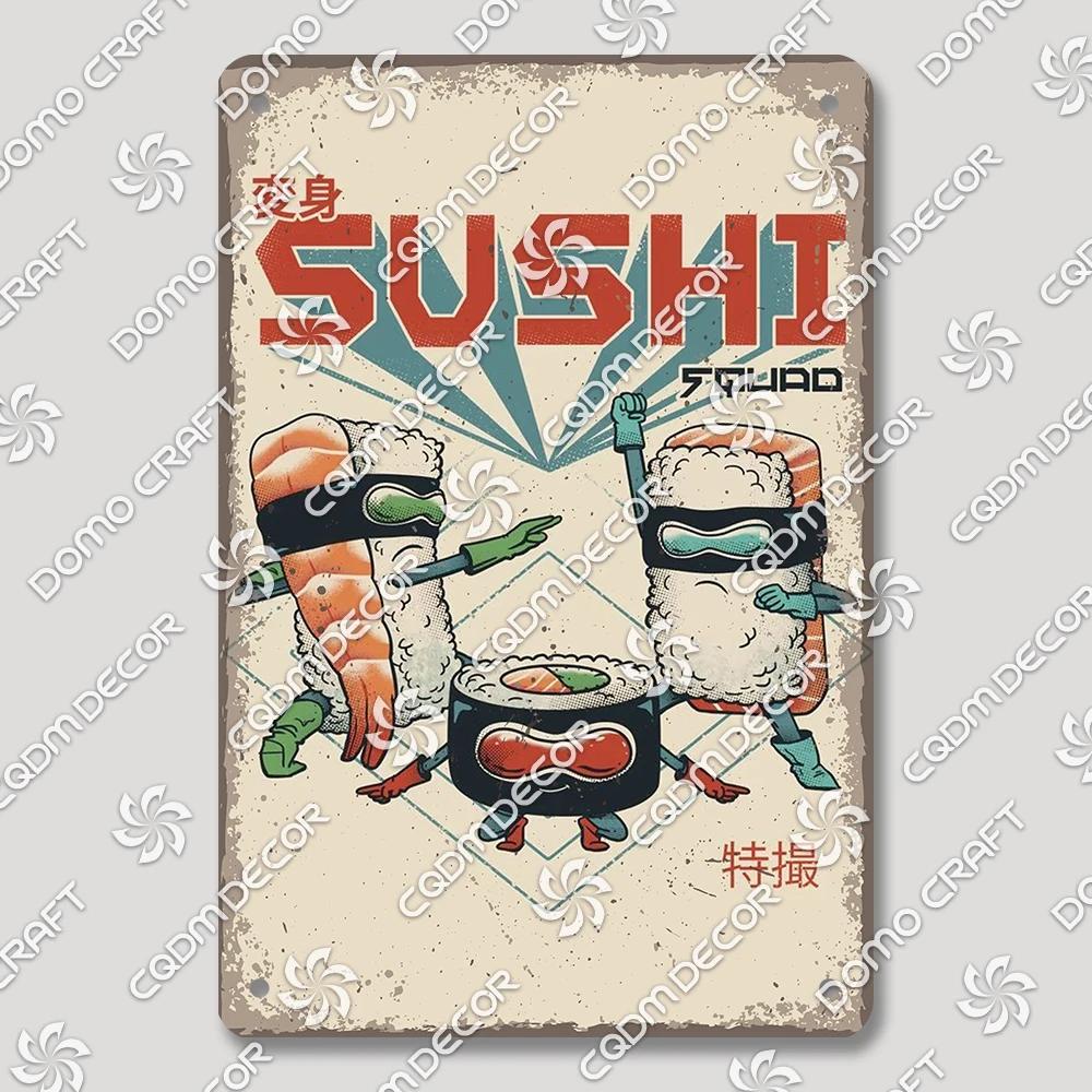 Vintage Japanese Cartoon Cat Tin Sign  Retro Ramen Sushi Takoyaki Metal Wall Art for Kitchen Bar Pub Restaurant Decor  Unique Ho