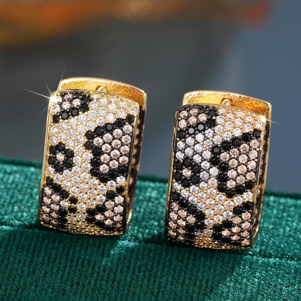 Pendientes Huggie con Estampado de Leopardo y Circonita Cúbica de Moda, Pendientes de Aro Multicolor Totalmente Incrustados con CZ para Mujer