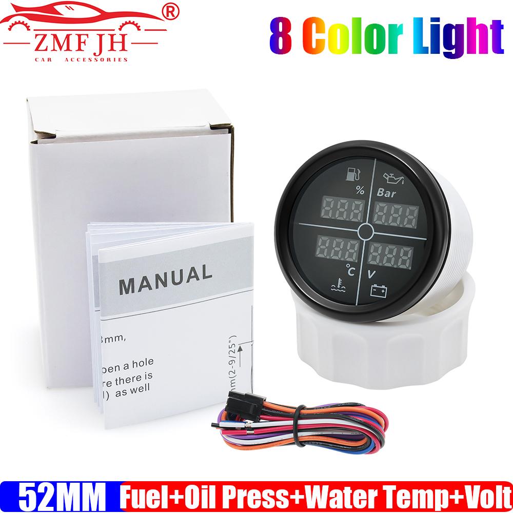 

ZMFJH 8 кольорів LED Багатофункціональний 52 мм Датчик рівня палива+Тиск оливи+Температура води+Вольтметр з датчиком 0-190 Ом 100-600 мм Gauge without Sensor