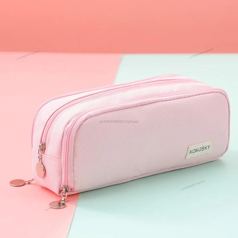 Estuche negro para lápices, gran espacio de almacenamiento, 2 compartimentos, bolsa de doble cara abierta, organizador de escritorio para estudiantes, útiles escolares