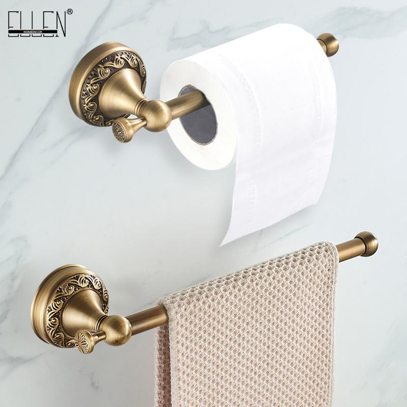 Antique Brass 2pc Bathroom Accessories Set, Bronze Dispenser Towel Rod and Toilet Paper Holder for Bathroom Wall Mounted