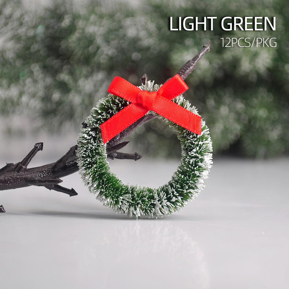 12pcs Christmas Wreath with Bow Xmas Tree Decor Mini Door Garland Hanging Ornaments DIY Dollhouse Pendant for Wedding Noel Party