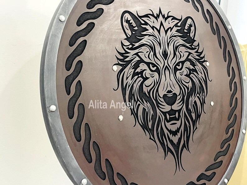 Wooden Viking Shield - Lion Design Shield For Cosplay and Home Decor