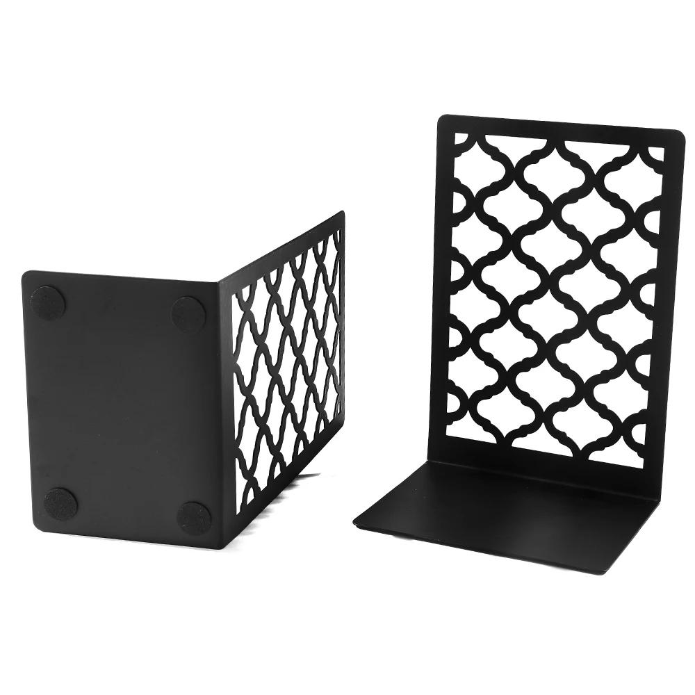 Honeycomb Mesh Black Bookends - High Quality L-Shaped Bookends, Home Office Storage Decorative Gift for Bookworms