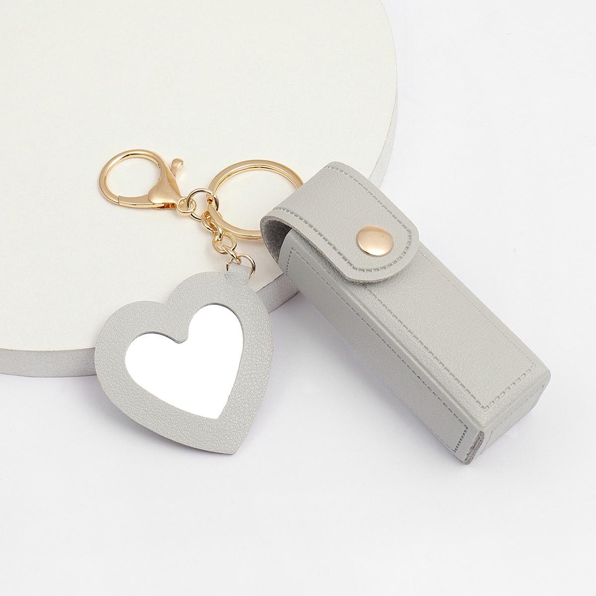 

Glass Mirror Keychain Pendant, Heart-shaped PU Coin Purse, Creative Gift, Small Jewelry Charm серый