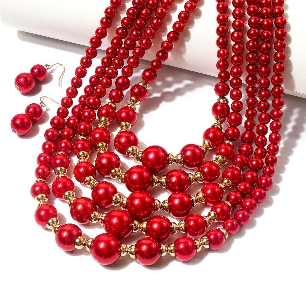 European & American Women's Multi-Layer Imitation Pearl Beaded Necklace