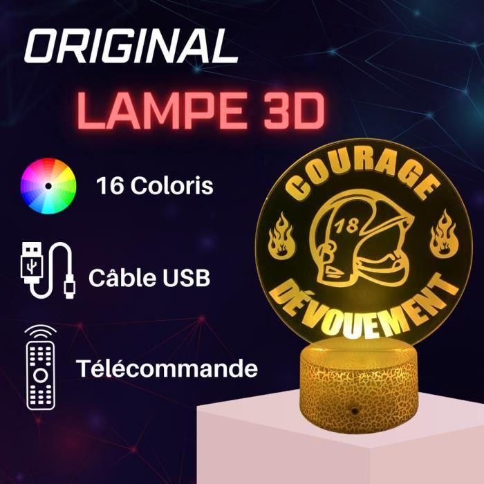 Lampe De Chevet 3d Led Pompier, Veilleuse Changement Couleurs, Lampe Tactile Bureau Et Chambre, Idée Cadeau Noël Anniversaire