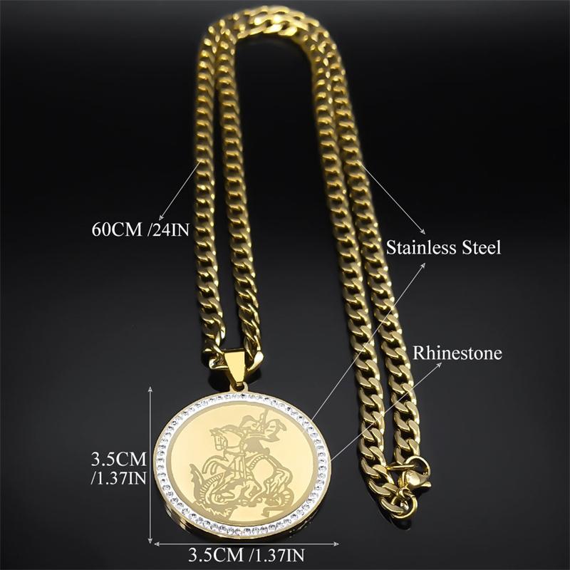 SAINT MICHAEL Archangel Crystal Hip Hop Necklace for Men Women Stainless Steel Rhinestone Big Pendant Necklaces Jewelry NZZZ506