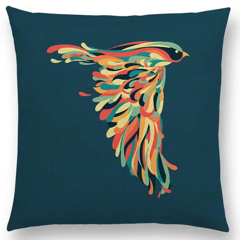 Najnowsze Wspaniałe Kolorowe Ptaki Sztuka Abstrakcyjna Paw Wrona Sowa Orzeł Koliber Poszewka na Poduszkę Sofa Poduszka Dekoracyjna