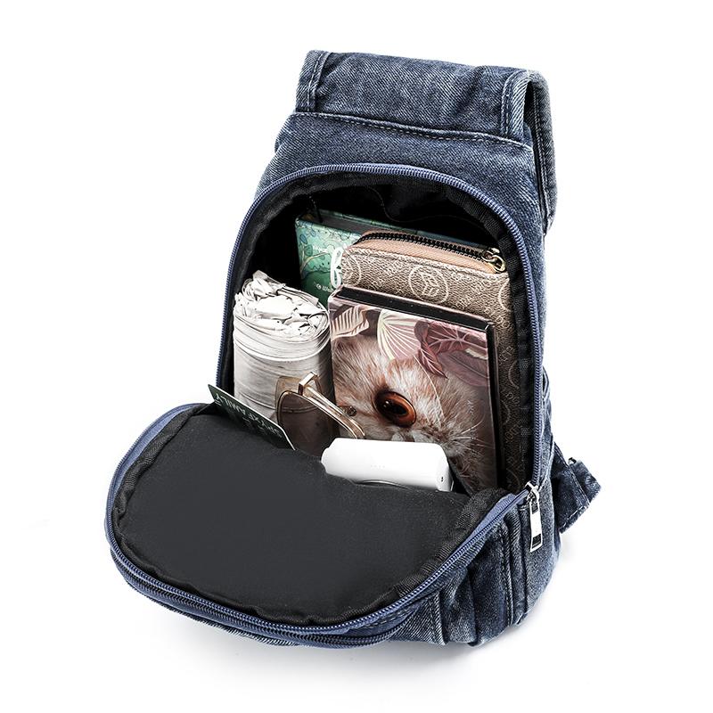 Vintage Denim Bag Multi-functional Chest Bag Women Backpack