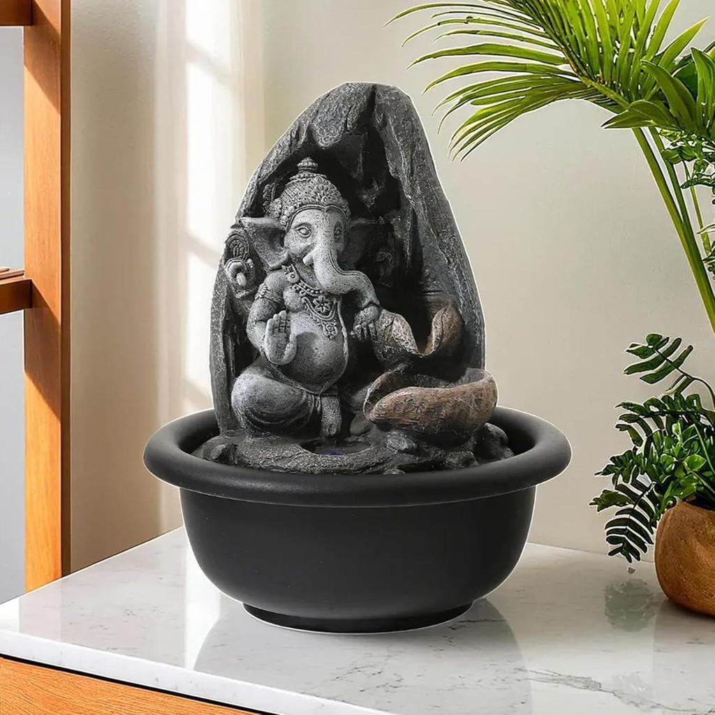 Polyresin Ganesh Fountain For Home Decor With LED Lights | Waterfall Fountain for Gifting | Showpiece Decoration Item