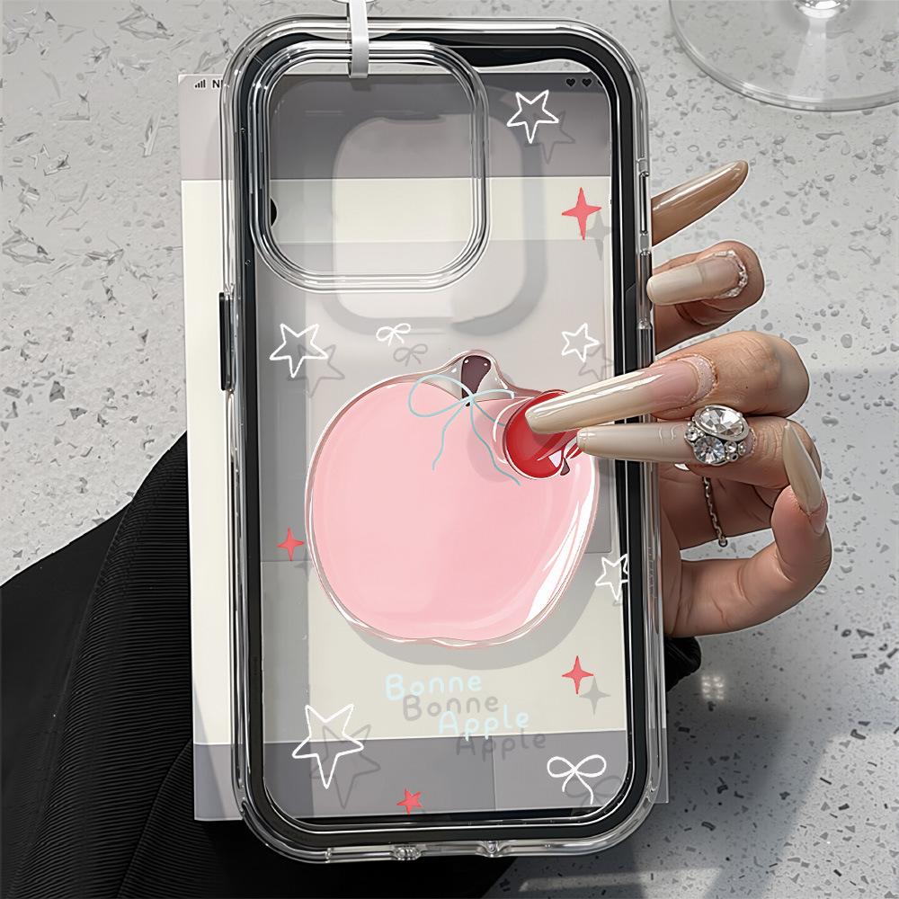 Küçük taze ins pudra Elma illüstrasyonlu iPhone17ProMax cep telefonu koruyucu kılıf 16/15 basit niş
