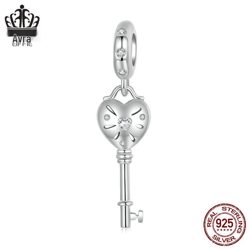 

Кулон Сердце 3D Любовь Ключ Бусины, Стерлинговое серебро S925 с платиновым покрытием, DIY Браслет Ювелирные украшения для девочек