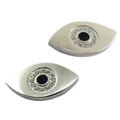 [P7746] - Boucles créateur Acier 'Oeil de Fatma' argenté - 15x8 mm