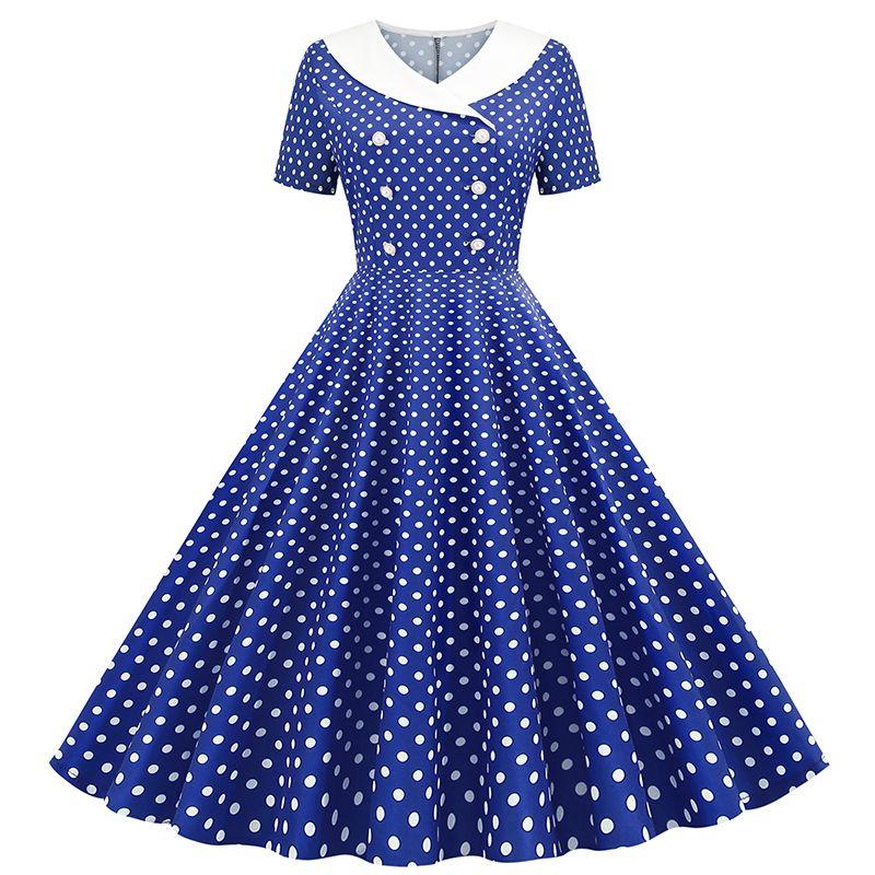 

Summer New Arrival Fashion European and American Style New Arrival Wish Amazon Hot Sale Polka Dot Print Swing Dress Blue 2XL