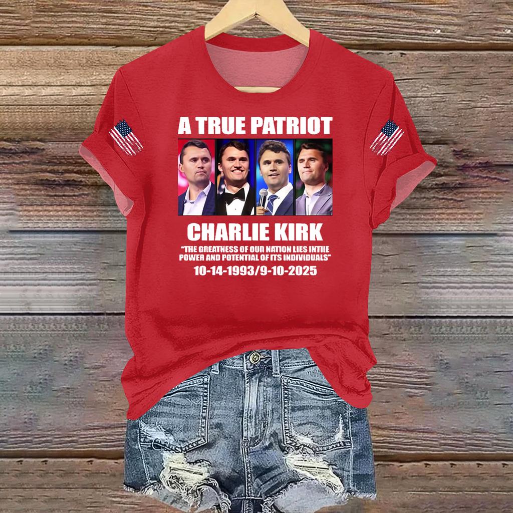 Women's Casual Printed T-shirt Round Neck Pullover Short Sleeve Top