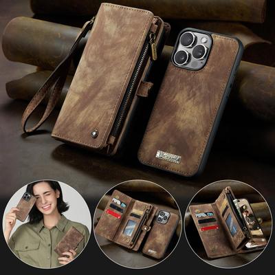 CaseMe-008 Für iPhone 16 Pro Max Abnehmbar 2-in-1 Reißverschluss Handgelenkband Multifunktionale Brieftaschenhülle Kartenfächer Handyhülle