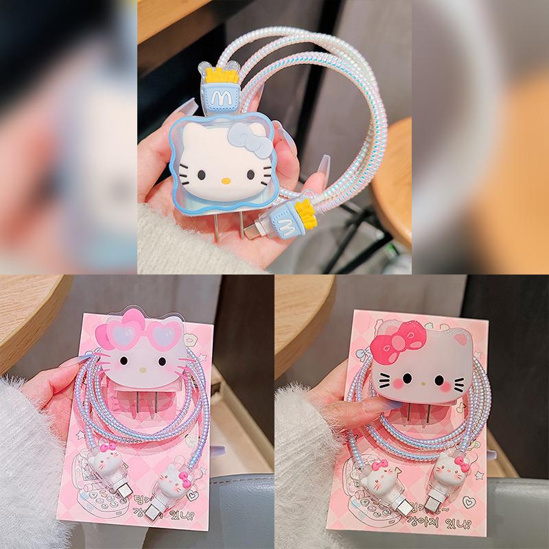 Hello Kitty Ochranný kryt na nabíjecí a datový kabel pro Apple iPhone 18/20W nabíjecí chránič proti zlomení, sada navíječů datového kabelu