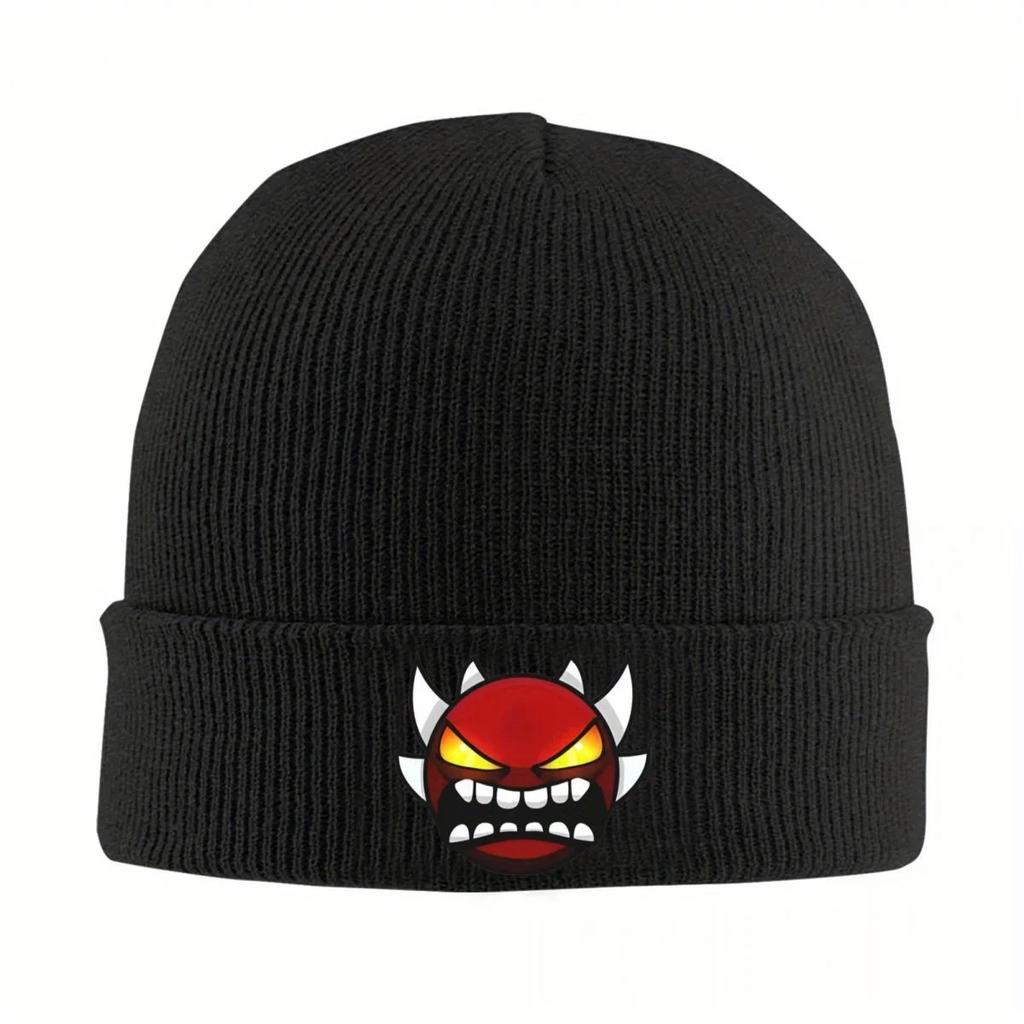 New Geometry Dash Demon Knit Hat Beanies Winter Hats Warm Color Cap Unisex Women