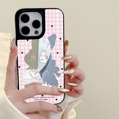Spiegel Handyhülle für iPhone 15 11 13 14 für 15 16 Pro Max 12 13 16 Pro Wolke Blume und Tier Niedlicher Stil Handyhülle