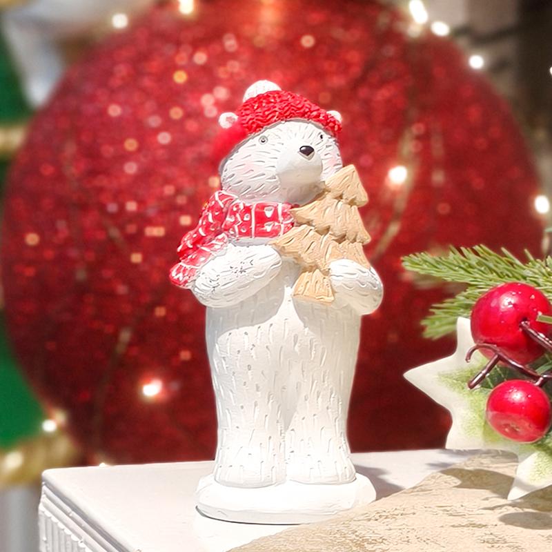 פסל דובי חג המולד, פסל שרף יצירתי לקישוט פסטיבל, מתנת חג המולד, אווירה חגיגית לחדר השינה ולסלון