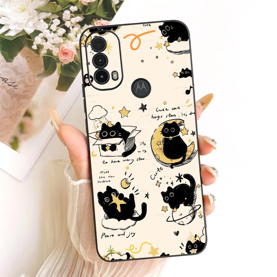 Phone Case For Motorola Moto E30 E40 E20 E14 Funda Moto E7 Power E7 Plus Soft Matte Silicone Back Cover Daisy Floral Cat  Bumper