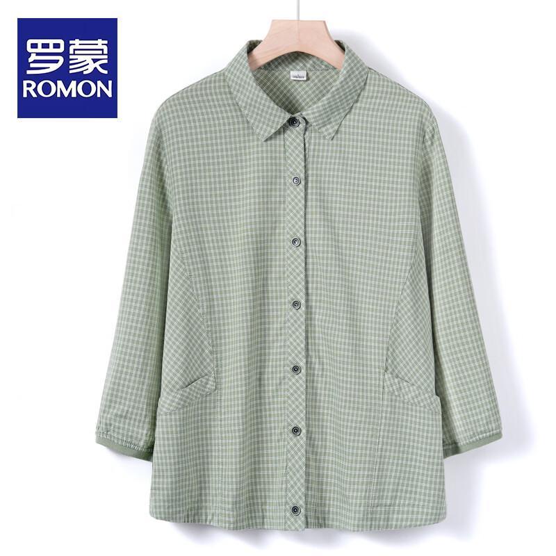 ROMON Mid-Aged & Elderly Women s Pure Cotton Plaid Shirt XL