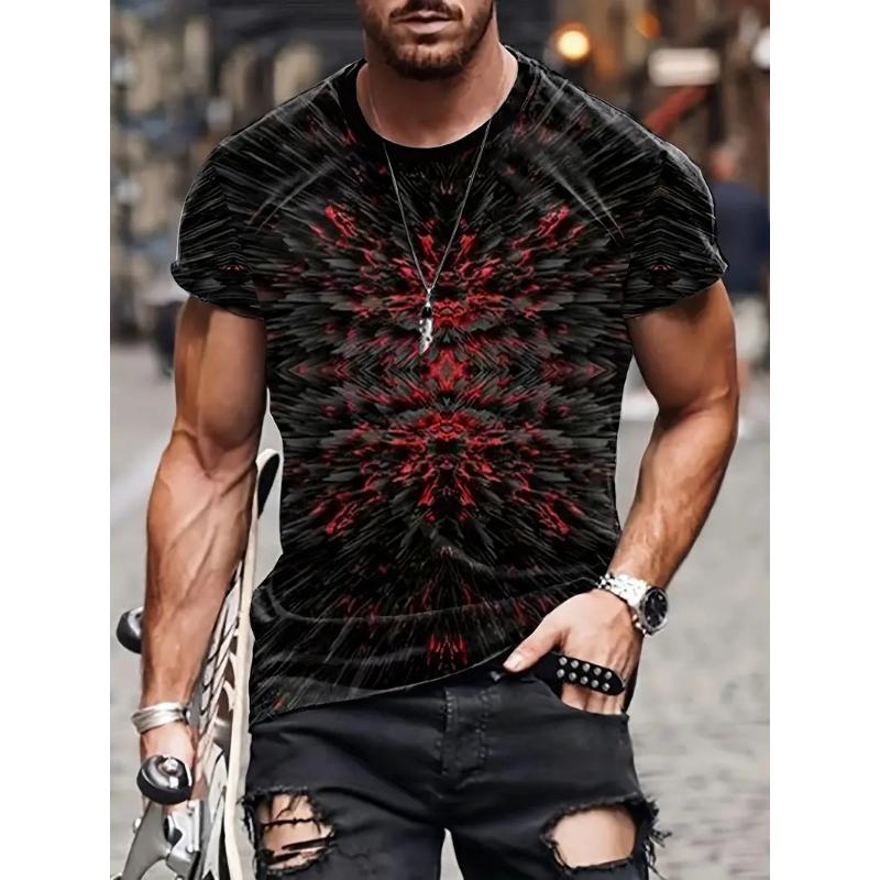Men's Summer New T-shirt 3D Digital Trend Fashion Printing Short Sleeve European and American Cross-border Crew Neck Top