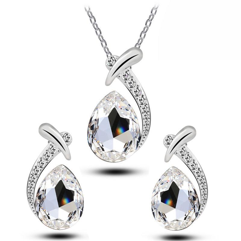 Austrian Crystal Jewelry Sets With Elegant Peacocks Drop Earrings And Necklace Featuring White Alloy Materials