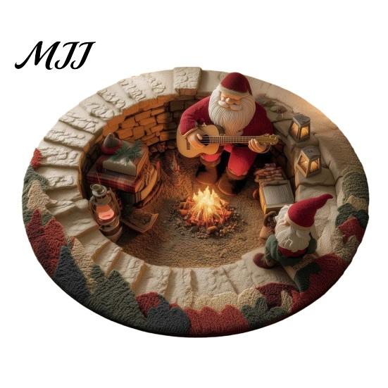 Tappeto Illusione Ottica Natale Tappeto Rotondo 3D, Area Babbo Natale 39 Tappetino per Riunioni Festive Polsterato-Come per Soggiorno Camera da Letto Decorazione Casa