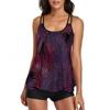 Popular Plus Size Women's Tankini: Halter Vest & Flat Leg Swim Trunks with Loose Print