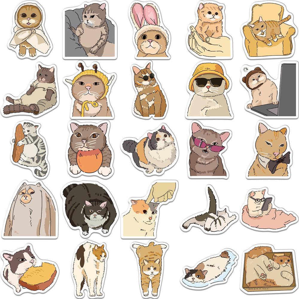 50 Cat Emoji Stickers: Creative Cartoon Decals for DIY Phone Cases, Water Bottles, and Notebooks